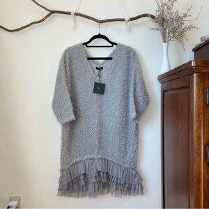 RYU Gray Fuzzy Dolman Tunic With Removable Skirt NWT